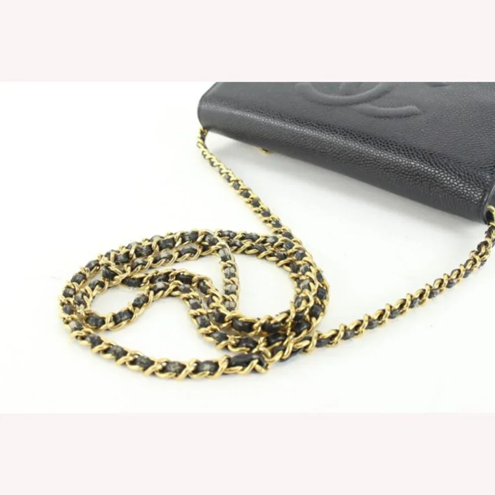 Chanel Black Caviar CC Logo Timeless Wallet on Chain WOC 61cz63s